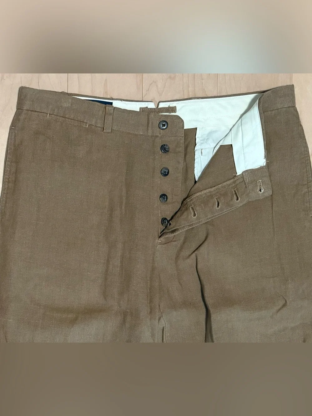 VTG Polo Ralph Lauren 100% Linen Button Fly Officer Pants Tan Brown Men’s 36x30*